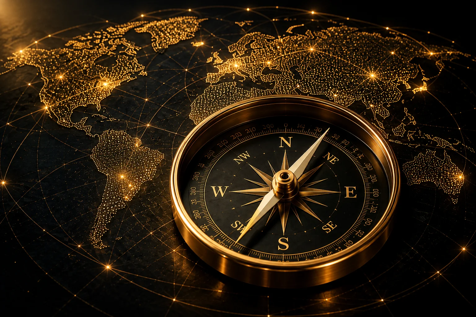 Gold compass representing strategic direction