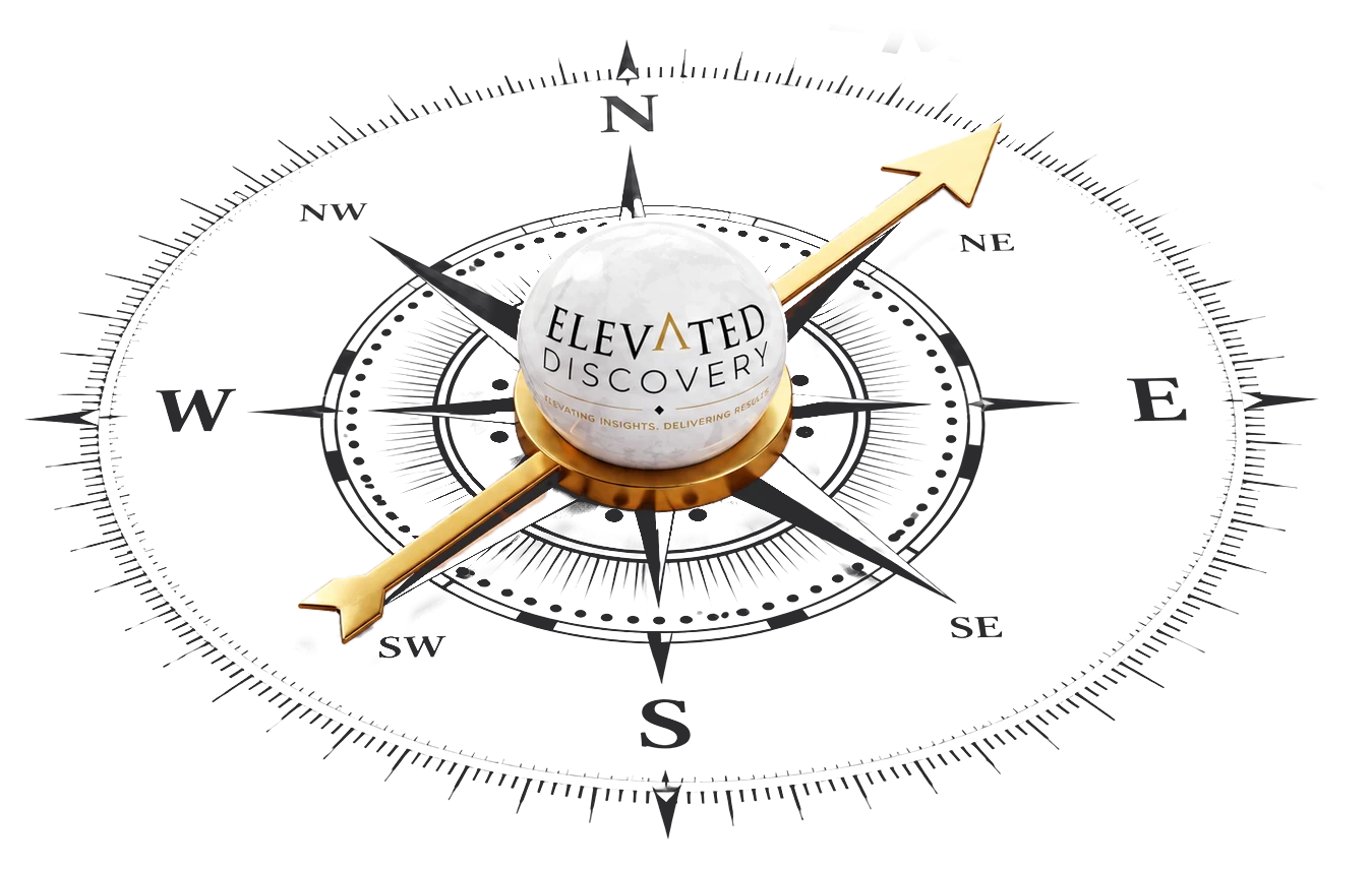 Elevated Discovery compass with a gold arrow pointing northeast